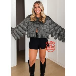 ZARA Fringed Metallic Thread Jacket NWT Silver Size S